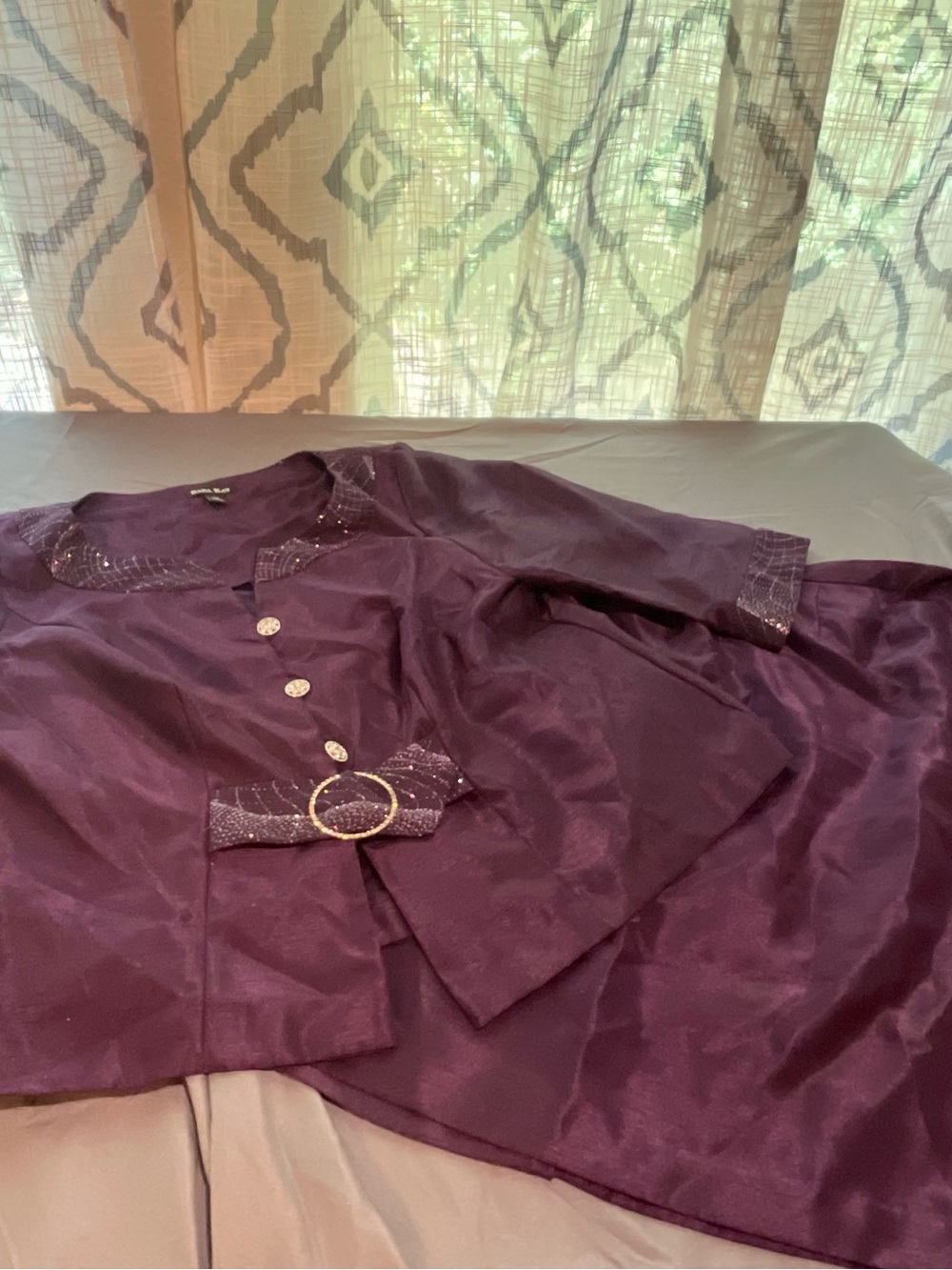 Dana Kay Plum Two-Piece Blazer and Skirt Set with Decorative Belt
